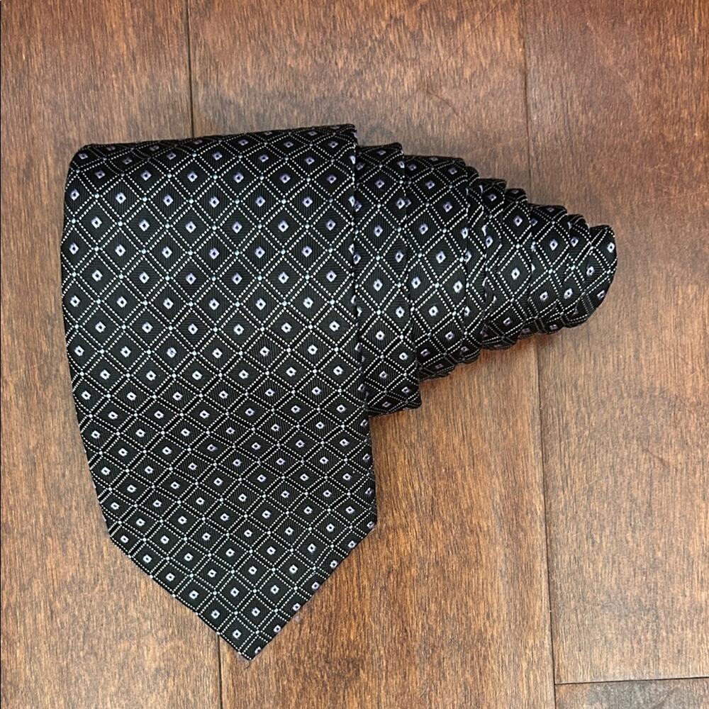 Nordstrom Classic 100% Silk Black and Purple Woven Geometric Men's Tie